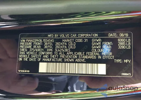 2020 Volvo Xc90 T6 Momentum 7 Passenger from USA, damaged, VIN YV4A22PK8L1554545